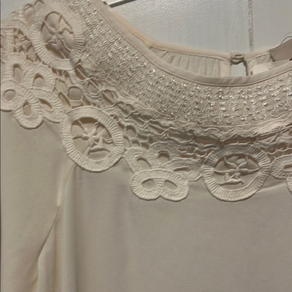 Loft Elegant Off White Lace Trim Blouse - Picture 5 of 7